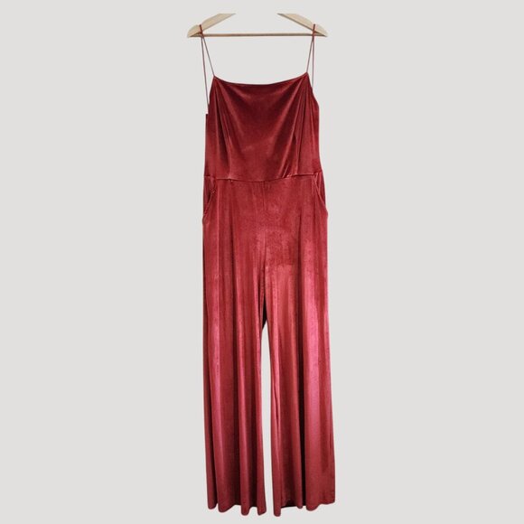Lulus Hopeful Heart Red Velvet Backless Wide-Leg Jumpsuit Women's Size X-Large - Picture 6 of 14